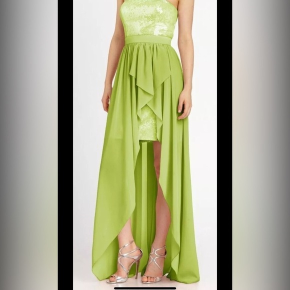 Cache Bright Green Sequin Chiffon Strapless High-Low Maxi/Mini Dress Size 4 Lime - Picture 15 of 16